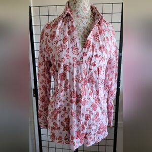 ZARA Women’s Red Patterned Long-Sleeve Blouse Size Medium